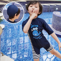 Warm childrens swimsuit Korean baby boy boys one-piece sunscreen quick-drying swimsuit small and medium-sized childrens hot spring swimsuit