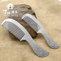 Dali inch four silver Zhuang silver comb 999 foot silver hand comb light carving peony head massage scraping