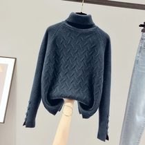 2021 new autumn and winter short thick turtleneck sweater women loose lazy style vintage solid color pullover sweater