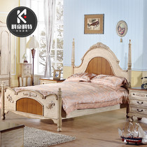  American country bed second bedroom solid wood bed 1 5 meters double European retro solid wood bed simple bed American furniture