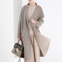 NZ Casual Trendy Brief Medium Long Style Rice Grey Small Cocoon Shaped Suit Collar Bifacial Cashmere Coat Woman Wool Coat