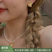 Deessesicile 9 Fold European And European Retro Wind Rice Grain Pearl Gentle Temperament Necklace Irregular Loving Ear Nail