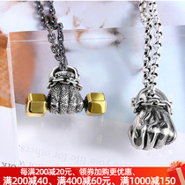 Fist Dumbbells Pendant Pure Silver Mens Womens Athletic Fitness Tide Mens Personality Thai And Silver Lovers Retro Necklace