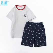 Boys pajamas summer short-sleeved boys cotton childrens Tong color bridge baby spring and autumn thin home clothing set
