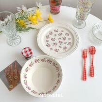 Owners own French romantic purple little rose floral ceramic plate embossed fruit plate salad bowl tableware