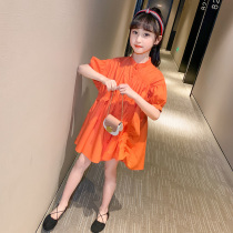 Korean Girl Dress Summer 2021 New Korean Edition Orange Temperament Princess Dress for Adult Girls