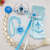 Frozen Crown Magic Ware Wig Braid Princess Print Gloves Necklace Birthday New Year Gift Set