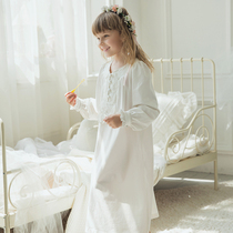 Spring and summer cotton court style girls solid color pajamas cute sweet parent-child long sleeve childrens nightgown home clothes