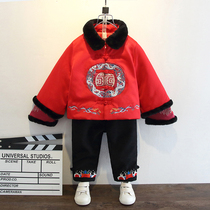 Boys Tang suit Hanfu thick boys baby New Years dress New Years dress childrens red festive cotton-padded jacket winter suit