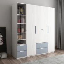 Nordic flat door wardrobe three or four door white large wardrobe combination modern simple economy bedroom wardrobe customization