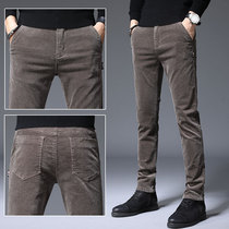  Autumn and winter corduroy casual pants mens 2021 stretch Korean version of the trend strip velvet plus velvet simple straight small feet trousers