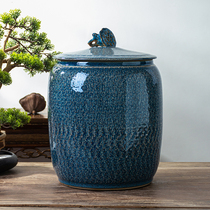 Jingdezhen rice tank ceramic with lid household 20kg 30kg rice drum surface bucket insect-proof moisture-proof sealed rice storage tank