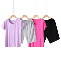 Summer female modal short-sleeved shorts set round neck home service loose five-point pants can be worn outside casual sports pajamas