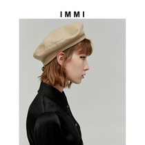 (Designer brand IMMI)Vintage four-color PU drawstring beret painter cap 192HT002X