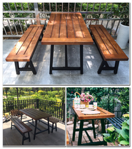Outdoor solid wood dining table terrace courtyard coffee shop milk tea shop outdoor table and chair outdoor waterproof sunscreen anti-corrosion table