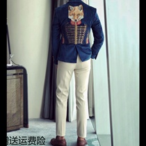 2020 new heavy industry embroidery Fox duke fashion velvet blazer mens blue slim velvet small suit