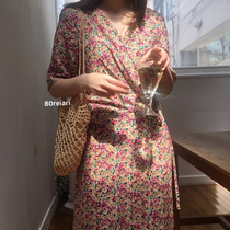  Spot LL2 South Korea Dongdaemun French V-neck one-piece lace-up floral dress long skirt special