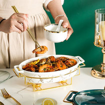 Hotel Home Multipurpose Oval Double Ear Creative Ceramic Soup Pan Rack With Candle Holder can heat dry pot soup cutlery