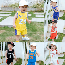 Male Baby Suit Summer 0-1-2 Year Old Baby Vest Shorts Two Sets Fashion Children Basketball Sportswear 3