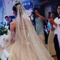 Head yarn bride wedding ceremony with long tug trailing head yarn 4 m long champagne lace lace palace tins large head yarn