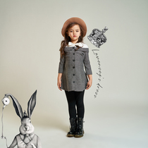 Leven Jubilee Children Dress Autumn Winter 2022 New Pint Girl Yingren Wind Wool Skirt Splicing 7 Sleeves One-piece Dress
