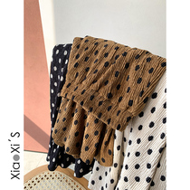 Xiao Shijia) Korea 2022 Spring new high waist display slim fit in slim fit with long silk suede polo dot plexigo