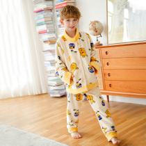 Childrens coral velvet pajamas autumn and winter boys flannel little boy home clothing set thick winter