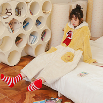 Coral Suede Pajamas Pyjamas Woman Autumn Winter New Cute Cartoon Thickened Student Flannel Suede Long home dress