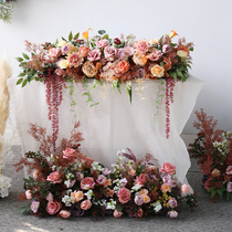 Wedding floral decoration Floor-to-ceiling flower table flower road guide wall-mounted row flowers Wedding decoration with flowers simulation floral art