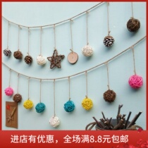 Wood chip pine cone rattan ball hanging decoration wall decoration homestay inn kindergarten creative wall hanging forest system ring creation pendant