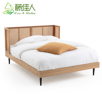 Rattan rattan bed solid wood bed hotel apartment homestay furniture Southeast Asian rattan bed rattan bed 1 8m double bed