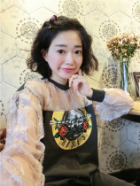 BORAKOO Korea East Gate Winter small sexy ~ nude pink lace agaric lantern sleeve splicing sweater