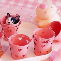 Cute girly heart mini pink bucket table top storage pen holder soft sister desktop storage bucket bedroom storage tidying up