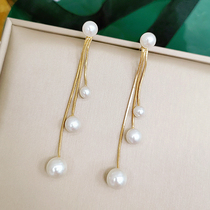 925 silver needle pearl earrings for women 2021 new trendy multi-layer tassel earrings Korean temperament long simple earrings