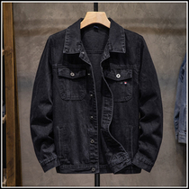 Tide brand denim jacket men Korean version of the trend black Joker loose casual tooling function jacket mens coat tide