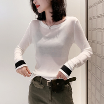 Europe station 2021 autumn new European goods thin long-sleeved Western-style knitted top tide wild slim-fit base shirt women