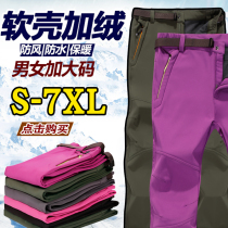 Outdoor winter men and women thick soft shell stretch pants warm fleece waterproof and windproof special fertilizer plus size