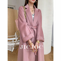 JICJOC high-end pure cashmere coat 2021 autumn and winter new water corrugated double-sided jacket womens long model