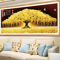 Wire embroidery new full embroidery 2019 gold full living room business prosperous embroidery big money tree auspicious show cross stitch