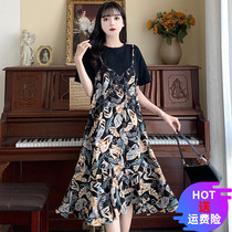 Pregnancy Woman Dress Summer Clothing Fake two spliced Chopped Flowers Snowspun Short Sleeves Dress Korean version Conspicothin Skirt Summer Pregnant Woman Dress