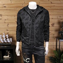 Spring and autumn season thin black Lianhood jacket mans trend 100 hitch 100 hitch Korean version of Pie Handsome-Fried Street Jacket