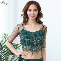 Belly dance top 2019 new female adult sexy mesh sequin tassel performance dress fairy dance top
