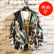 Spring and autumn and winter jacket mens trend brand wear camouflage tooling on both sides Korean version of the trend ins large size fat top jacket