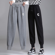 2021 new plus suede pants external wearing female autumn winter thickened sweatpants casual pants loose toe grey sports pants