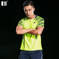 (Quick-dry) Single and double badminton uniforms mens quick-drying T-shirt sportswear short-sleeved tennis Jersey group purchase printing
