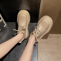 GDDZ BV thick bottom pine pastry single shoes womens spring and autumn lacing genuine leather Inn wind lefu shoes collage heightening small leather shoes