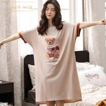 TOUCH MISS LADY SLEEPING DRESS SUMMER PURE COTTON THIN SECTION KOREAN VERSION FRESH AND CUTE SHORT SLEEVE LOOSE BIG CODE HOME DRESS