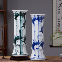 Water-raising rich bamboo vase ornaments Jingdezhen ceramic hand-painted blue and white porcelain Chinese living room flower arrangement