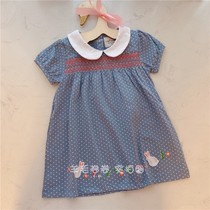 90-140 yards foreign trade Childrens clothes Summer new girl dress Dress Rabbit Embroidered Cute Doll Collar Denim