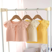 2021 autumn baby wild baby 0-2 year old cardigan cotton knitted sweater small flying sleeve girl vest coat